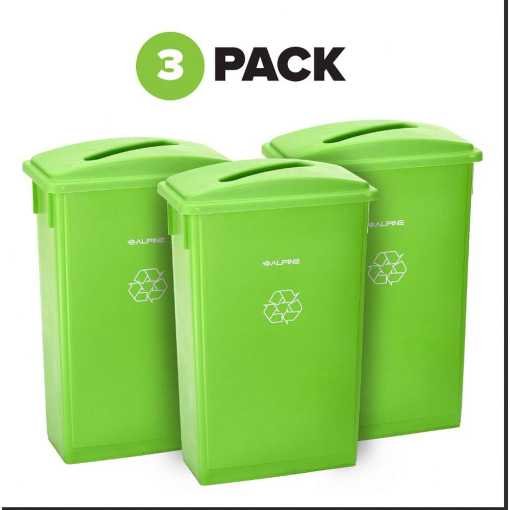 23 Gal. Lime Green Vented Commercial Slim Recycling Can with Paper Recyclin