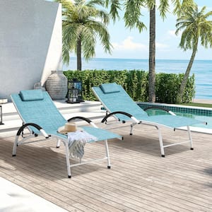 Foldable Aluminum Outdoor Lounge Chair in Blue (2-Pack)