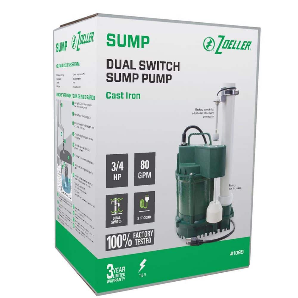 Zoeller 3/4 HP Cast Iron Vertical Float Switch Submersible Sump Pump