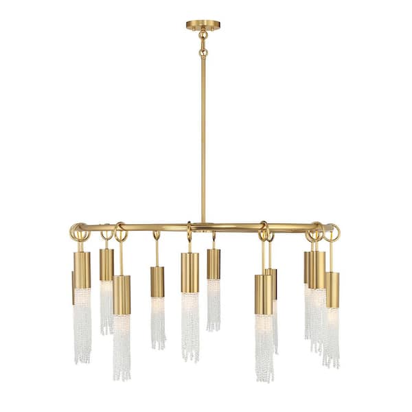 Chelsea 40 in. W x 20.5 in. H 12-Light Warm Brass Chandelier with Clear Crystal Accents and No Bulbs Included