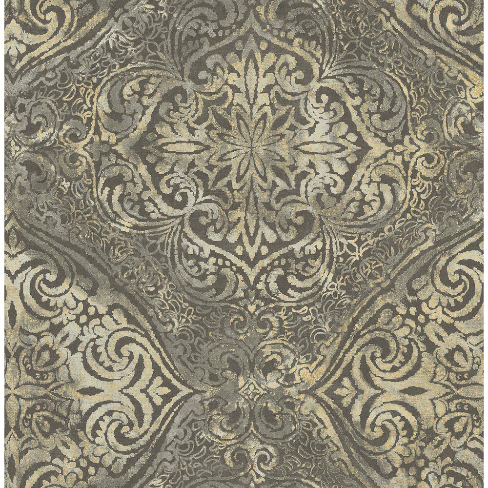Seabrook Designs Palladium Metallic Pewter and Grey Damask Paper ...