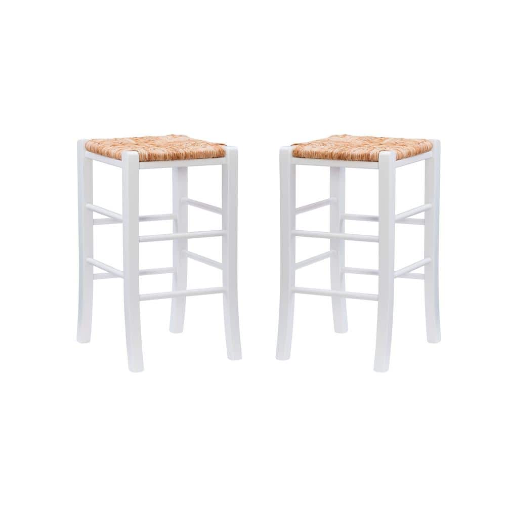 Marlene 24.5 in. White Backless Wood Counter Stool with Rush Seat Set of Tw