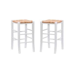 Marlene 24.5 in. Seat Height White  Backless Wood Frame Counterstool with Natural Seagrass Seat (Set of 2)