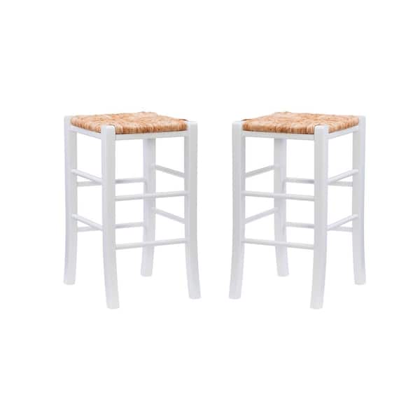 Linon Home Decor Marlene 24.4 in. White and Rush Seat Backless Counter Stool (Set of 2)