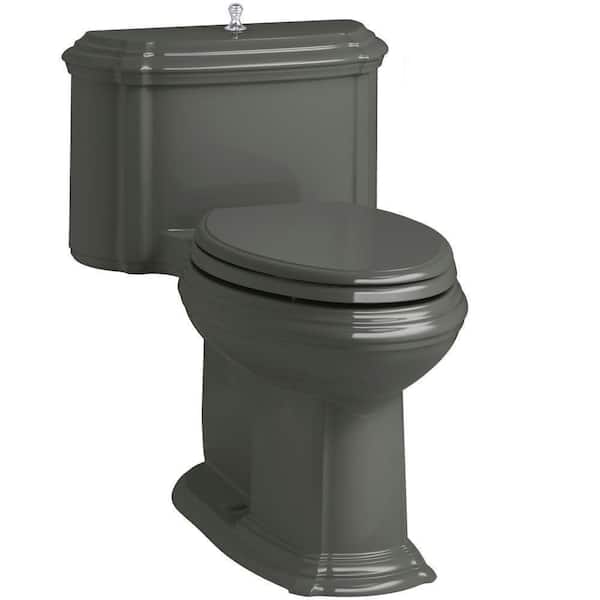 KOHLER Portrait 1-piece 1.28 GPF Single Flush Elongated Toilet with AquaPiston Flush Technology in Thunder Grey, Seat Included