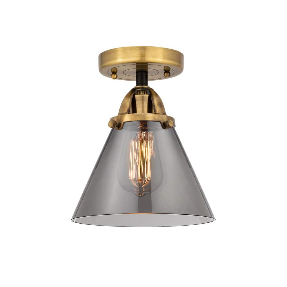 Cone 7.75 in. 1-Light Black Antique Brass Industrial Semi-Flush Mount with Smoked Glass Shade price history on PriceWatchPro