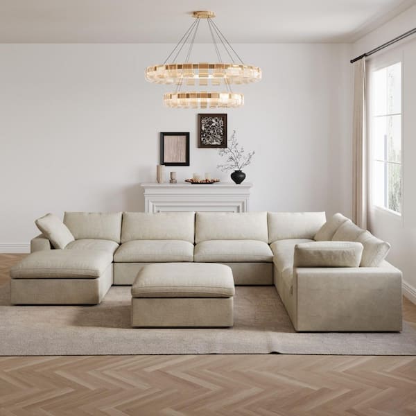 157.32. Square Arm Linen 8-Piece Free Combination Modular Sectional Sofa with 2 Storage Ottomans in. Brown
