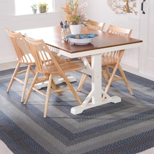 Braided Gray Blue 8 ft. x 10 ft. Border Striped Area Rug