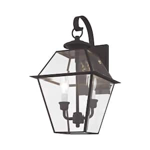 Ainsworth 16.5 in. 2-Light Black Outdoor Hardwired Wall Lantern Sconce with No Bulbs Included