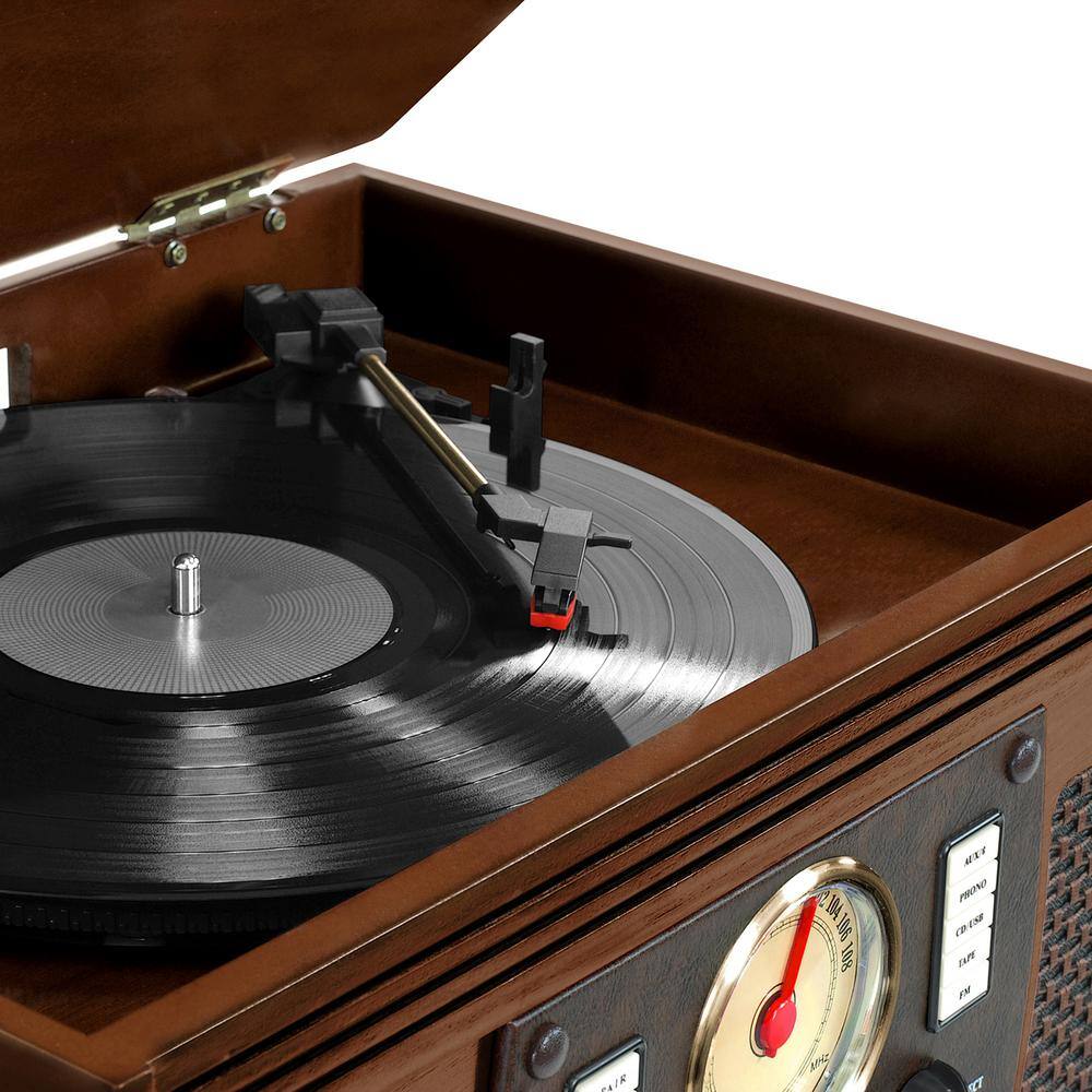 Espresso Wood 8-in-1 Bluetooth Record Player with Stereo Speakers