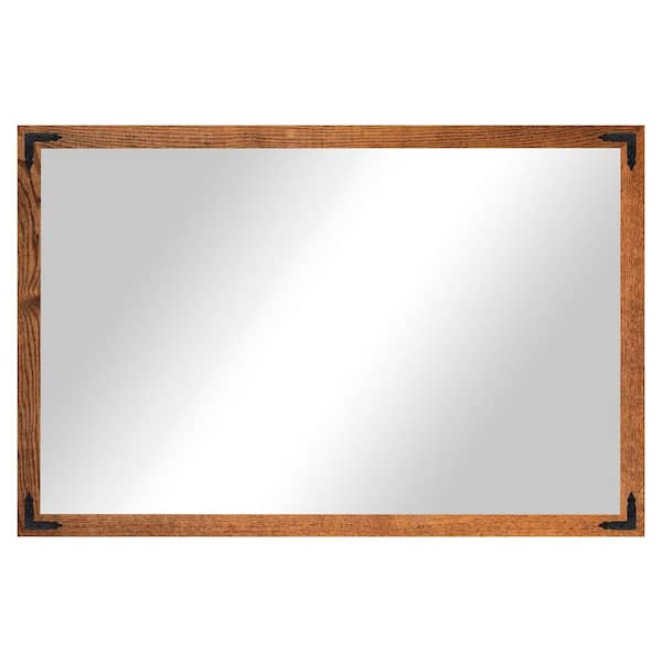 (33 in. W x 54 in. H) Honey Hardwood Rectangle Mirror with Decorative Corner Bracket