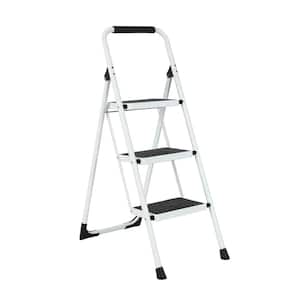 3.4 ft. Reach Hight 3-Step Iron Ladder Foldable Non-Slip Outdoor Ladder Loading 330 lbs. for Home Kitchen, Office, White