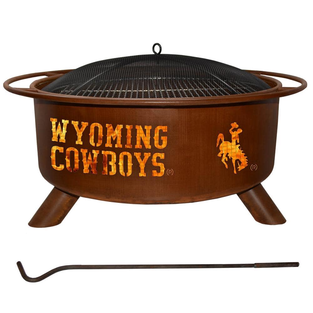 Wyoming Fire 29 in. x 18 in. Round Steel Wood Burning Rust Fire Pit with Gr