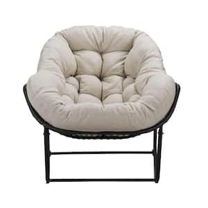 Metal Rattan Outdoor Rocking Chair, Padded Cushion Rocker Recliner Chair, with Beige Cushion, for Porch, Patio, Garden