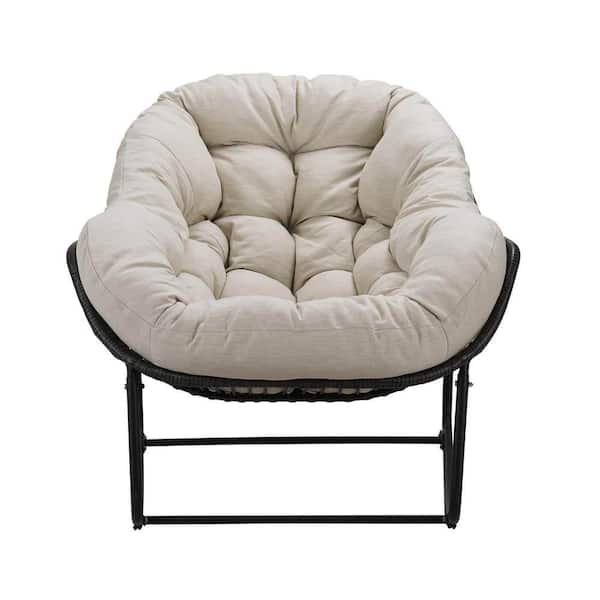 Unbranded Metal Rattan Outdoor Rocking Chair, Padded Cushion Rocker Recliner Chair, with Beige Cushion, for Porch, Patio, Garden