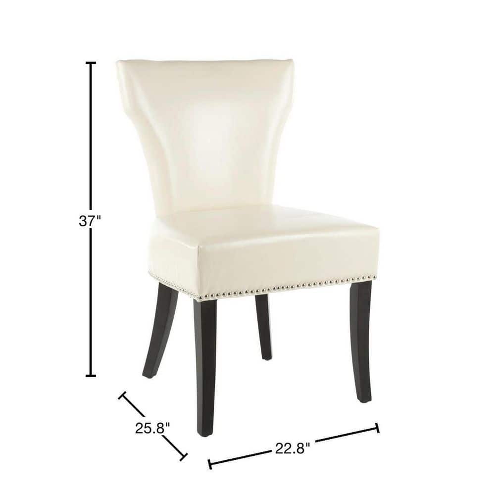 Transitional Flat Cream Leather Parsons Side Chair with Wood Accents