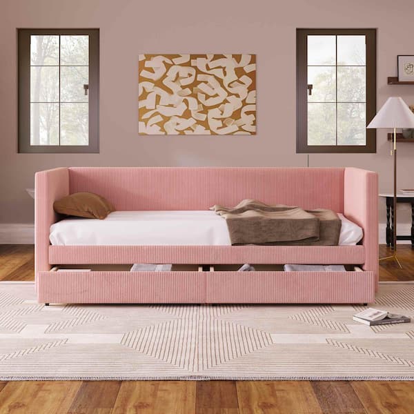 Pink Twin Daybed with 2-Drawers and Wood Slat
