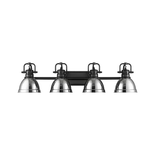 Golden Lighting Duncan 8.25 in. 4-Light Matte Black Vanity Light with Silver Shade