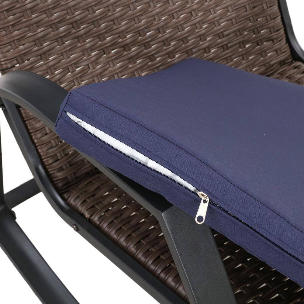 Modern Black Galvanized Steel Rocking Bistro Set with Blue Cushions
