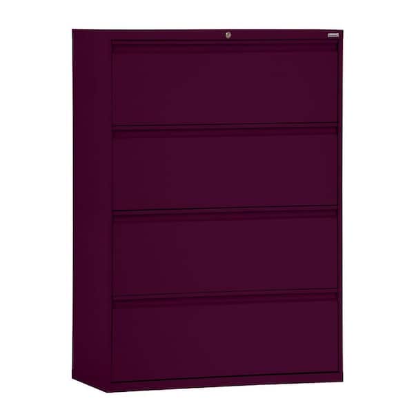 Sandusky 800 Series 36 in. W 4-Drawer Full Pull Lateral File Cabinet in Burgundy