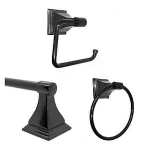 Leonard 3-Piece Bath Hardware Set with 18 in. Towel Bar, Toilet Paper Holder and Towel Ring in Matte Black