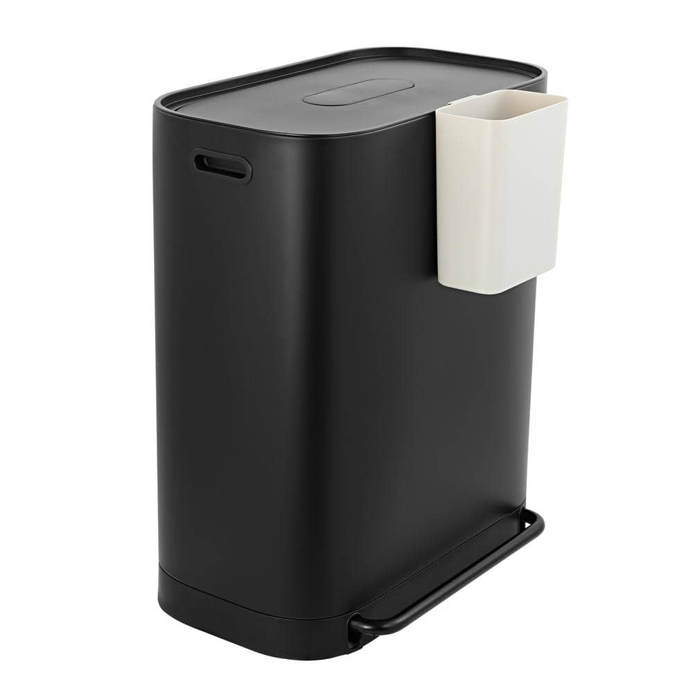 happimess Beni Kitchen Trash/RecycLing 16 Gal. Black Double-Bucket Step-Open Trash Can