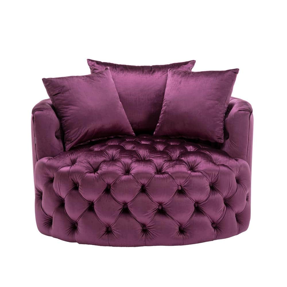 HOMEFUN Purple Swivel Velvet Upholstered Barrel Living Room Chair with ...