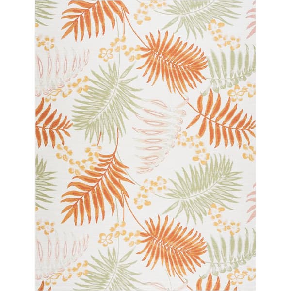 Orange Flora 5 ft. X 7 ft. Floral Indoor/Outdoor Area Rug