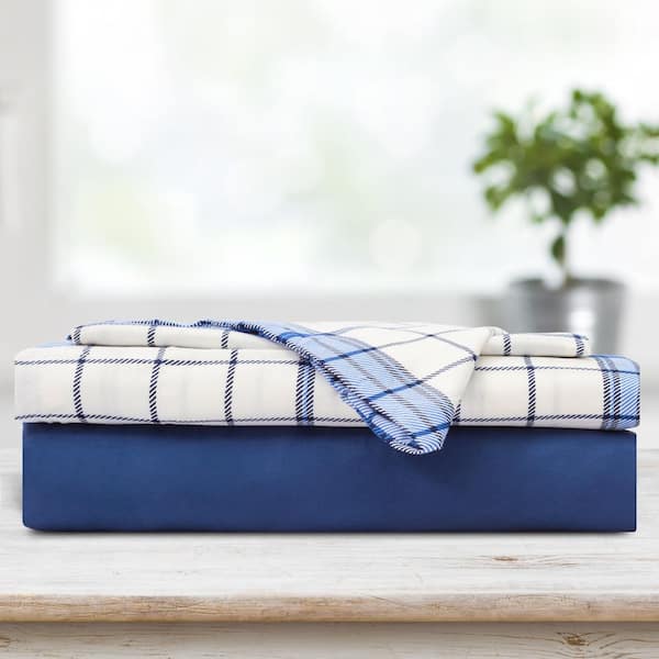 Unbranded Safdie & Co. 3-Piece Navy Plaid Polyester Twin Sheet Set