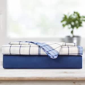 Safdie & Co. 4-Piece Navy Plaid Polyester Full Sheet Set