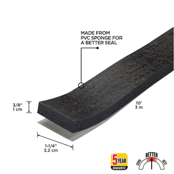 M-D Building Products 3/8 in. x 1-1/4 in. x 10 ft. Black Sponge Window Seal  for Ex-Large Gaps 43154 - The Home Depot