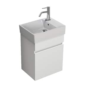 Mini 15.7 in. W x 11.8 in. D x 22.8 in. H Modern Wall Mounted Bathroom Vanity in Glossy White with White Ceramic Top