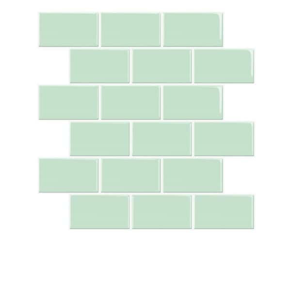 Art3d 12 in. x 12 in. Green Subway Tile Vinyl Peel and Stick Tile Backsplash for Kitchen, Bathroom (9.5 sq. ft./pack)