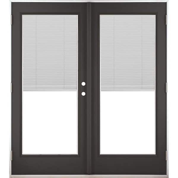60 in. x 80 in. Black Left-Hand Outswing Fiberglass Full Lite LOE Blinds Glass Hinged Patio Door