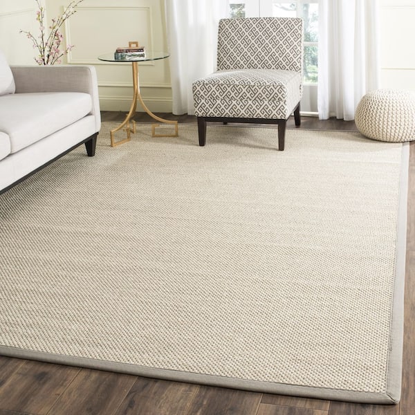 Natural Fiber 12 ft. x 12 ft. Square Marble/Khaki Woven Border Area Rug