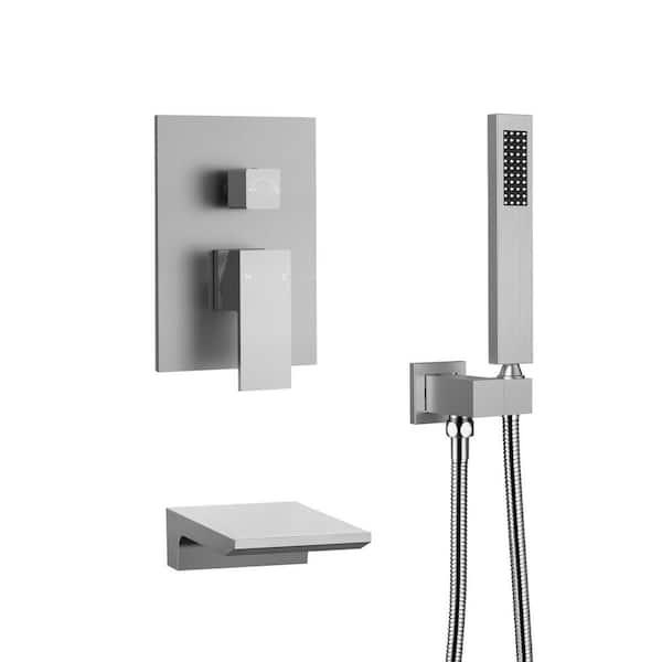 Rainspire Double Handles 2-Spray Wall Mount Roman Tub Faucet with Hand Shower 1.8 GPM in Brushed Nickel (Valve Included)