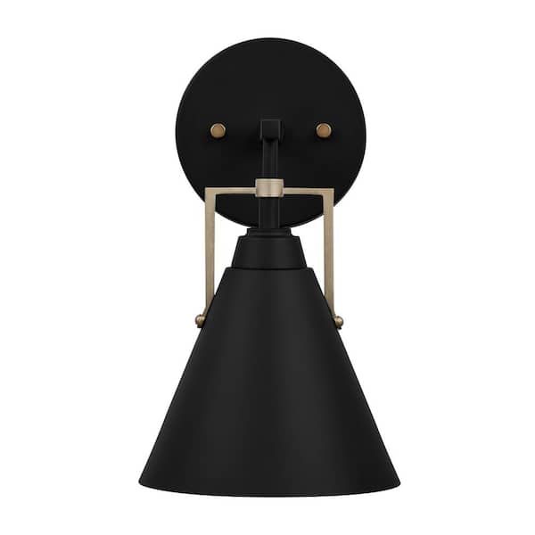 Insdale 1-Light Matte Black Modern Bathroom Vanity Light with Satin Brass Accents