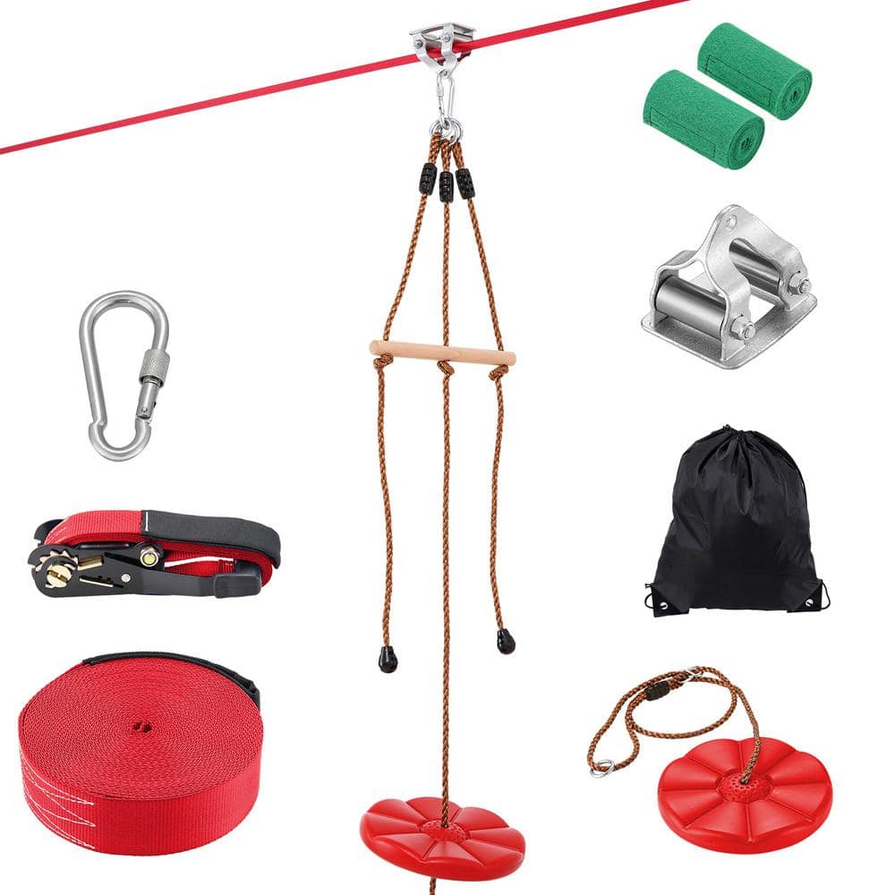 VEVOR Zipline Kit for Kids and Adult, 65 ft. Zip Line Kits Up to 500 lbs., Backyard Outdoor Quick Setup Zipline, Entertainment