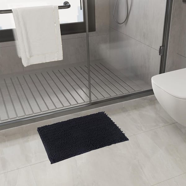 15.75 in. x 23.62 in. Chenille Bath Rug Mat, Non Slip, Soft and Highly Absorbent Microfiber Mats for Bathroom, Black