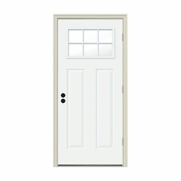 JELD-WEN 34 in. x 80 in. 6 Lite Craftsman White Painted Steel Prehung Left-Hand Outswing Front Door w/Brickmould