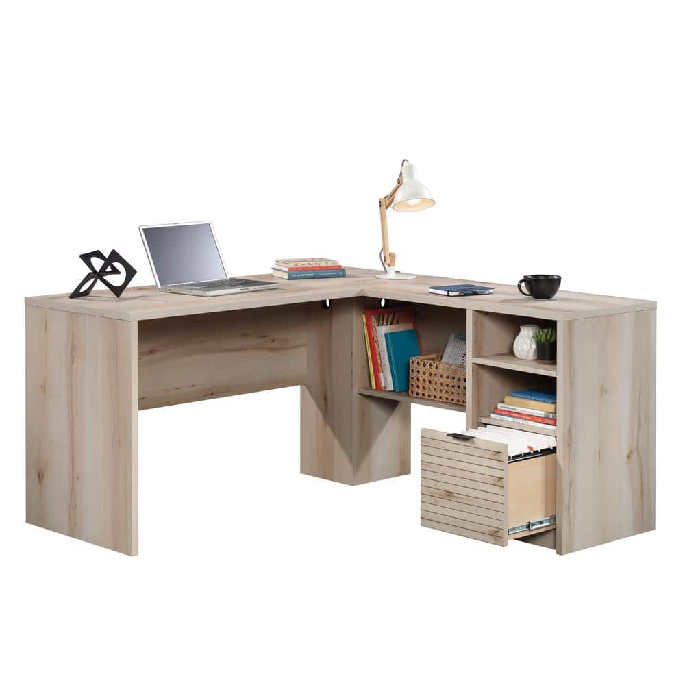 Pacific Maple L-Shaped Corner Writing Desk with Drawer and Filing Cabinet