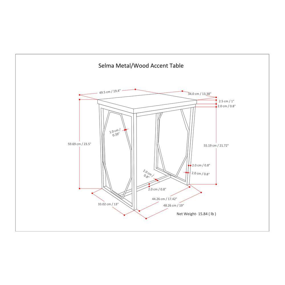 Selma 20" White Wash Wood and Black Metal Accent Table