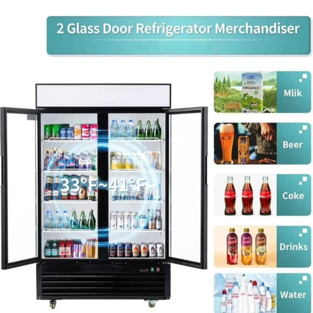 47 in. 25.7 cu. ft. Commercial Refrigerator Merchandiser 2-Glass Door in Black Stainless Steel