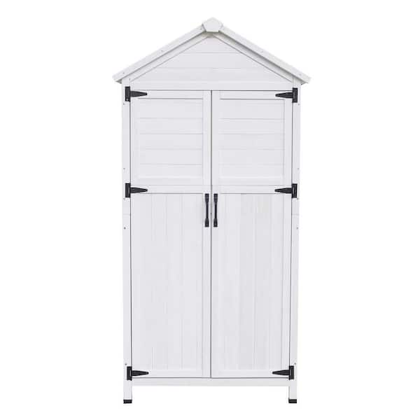 Garden Storage Shed 33.8 in. W x 22.8 in. D x 67.3 in. H White Fir Wood Outdoor Storage Cabinet with Double Doors