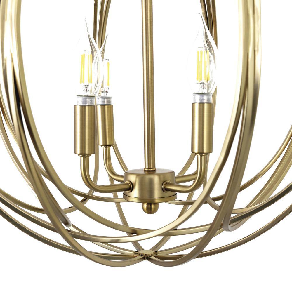 Satin Brass 4-Light Globe Chandelier with Candle Bulbs