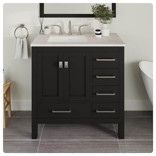 Aberdeen 36 in. Single Sink Espresso Bath Vanity with White Carrara Quartz Top (Assembled)