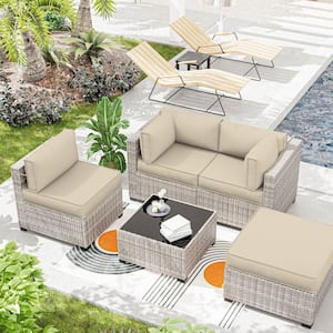 25.6 in. x 25.6 in. x 4 in. (9-Piece) Deep Seating Outdoor Sectional Cushion Cream