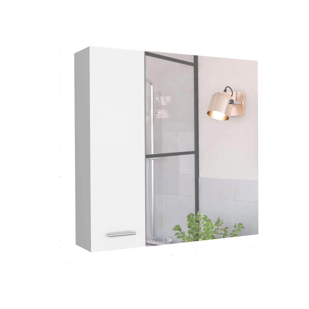 White 23.6 in. W x 23.6 in. H Rectangular Wood Medicine Cabinet with Mirror