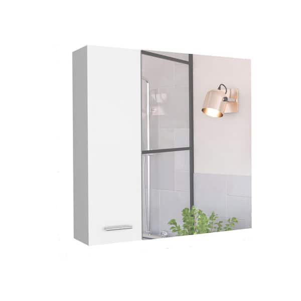 Unbranded White 23.6 in. W x 23.6 in. H Rectangular Wood Medicine Cabinet with Mirror and Double Door