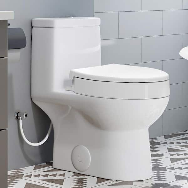 WaterSence (1-Piece) 0.8/1.28 GPF Dual Flush Elongated Toilet in White with 3 in. Elevated Toilet Seat with Lid, Hinge